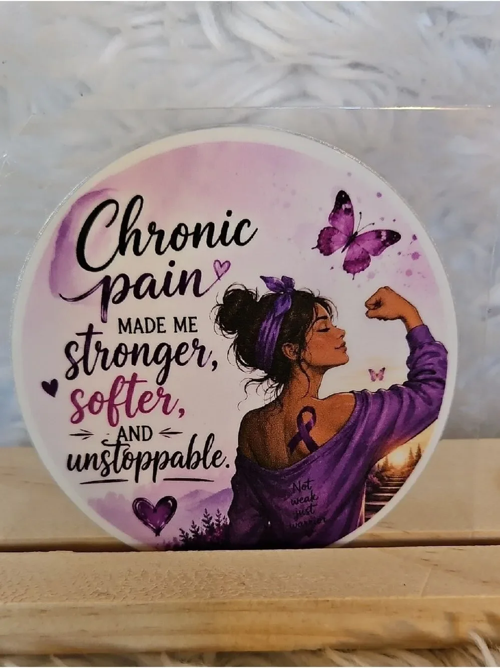 Handmade Chronic Pain Warrior Clear Sticker Unstoppable Purple Butterfly Ribbon